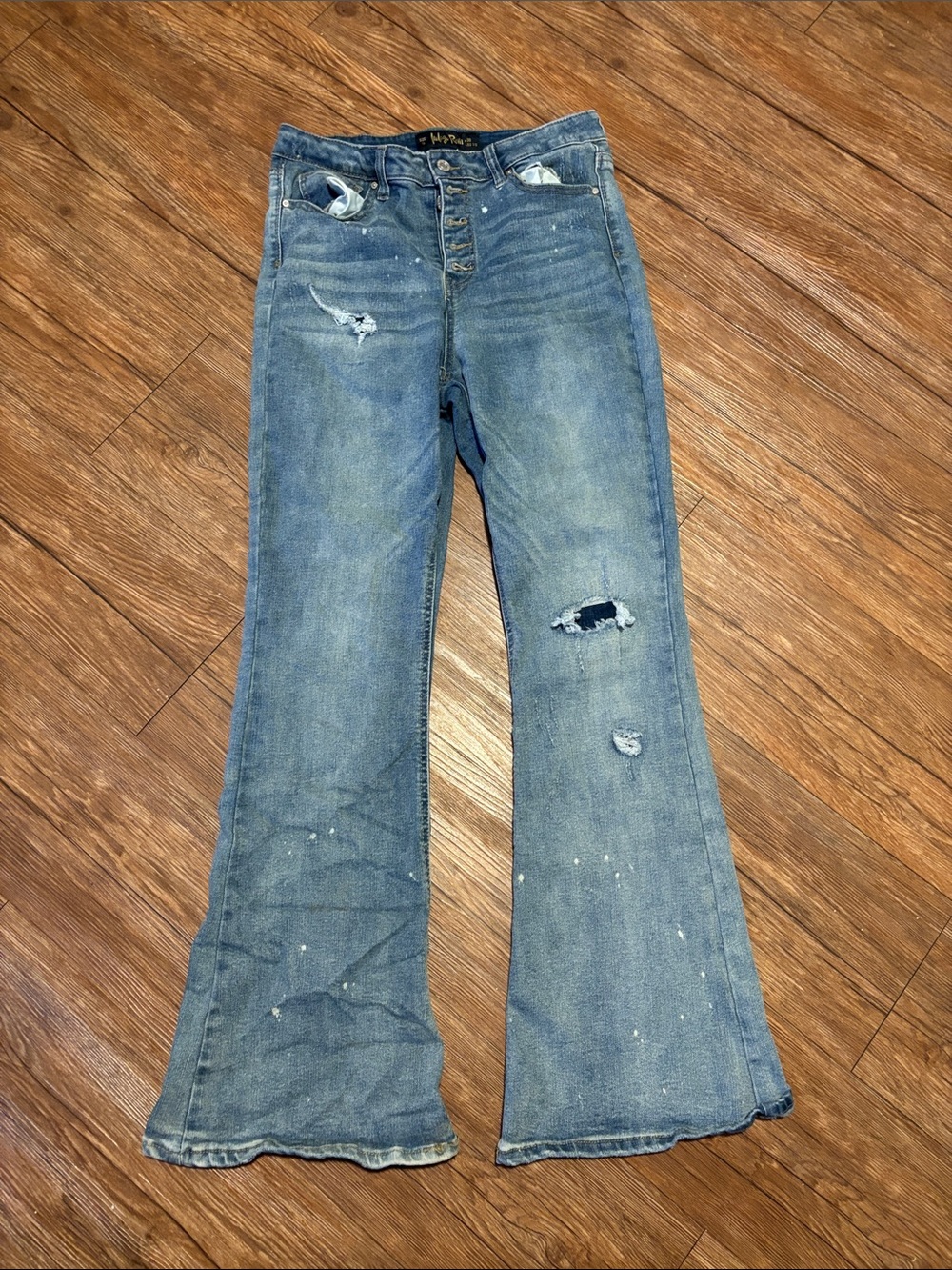 Indigo Rein Distressed Flare Jeans - Blue